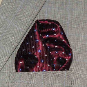 Gascoigne Pocket Square Red Blue White Geometric Pattern Men's